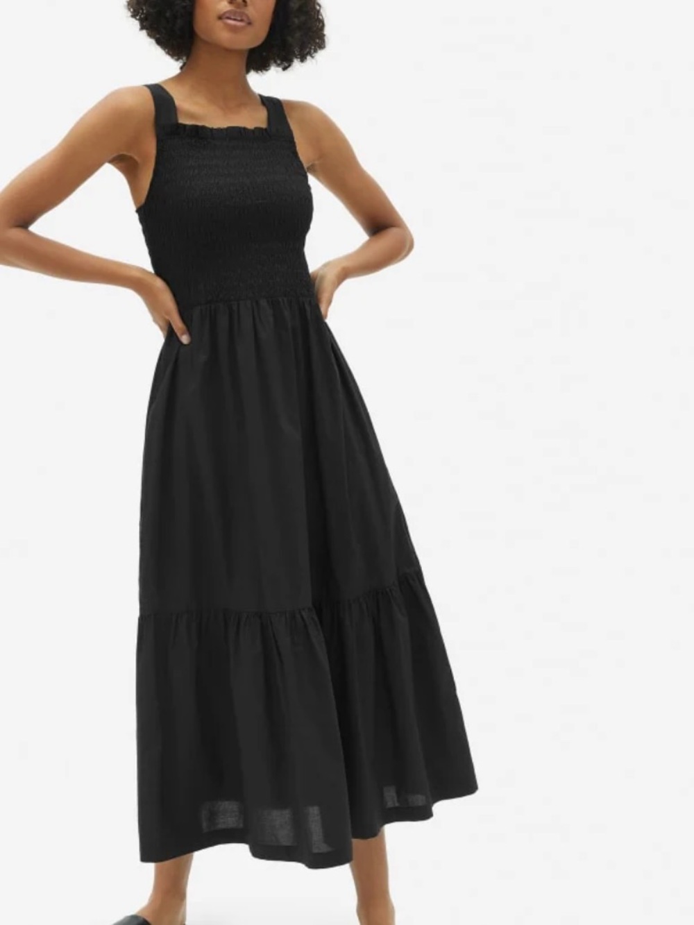 Everlane Black Smocked Dress with Wide Straps